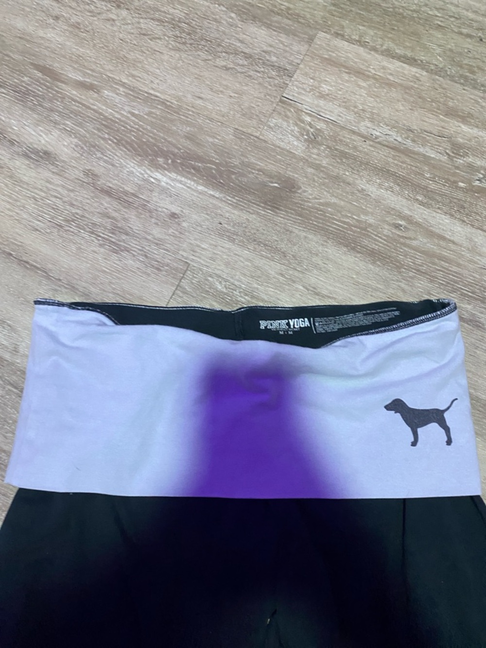 PINK Victoria's Secret Black Leggings with White/Lilac Fold-Over Waistband Y2K - Picture 5 of 7